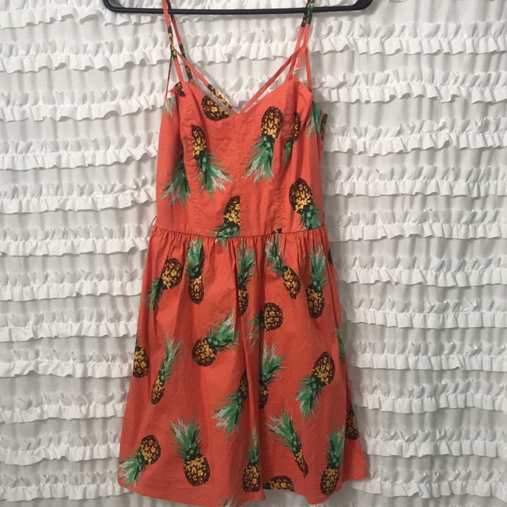 Bright Pineapple-Print Strappy Dress